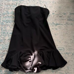 Black Wavy Ruffle Mini Strapless Dress